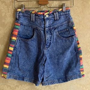 SOLD-Vintage 90s multicolored striped high waisted denim cotton shorts